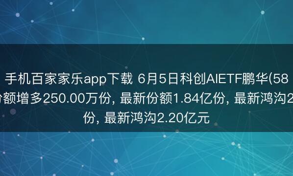 手机百家家乐app下载 6月5日科创AIETF鹏华(589090)份额增多250.00万份， 最新份额1.84亿份， 最新鸿沟2.20亿元