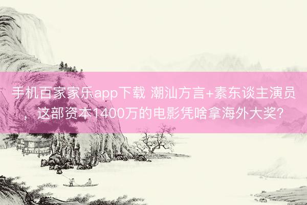手机百家家乐app下载 潮汕方言+素东谈主演员,这部资本1400万的电影凭啥拿海外大奖?